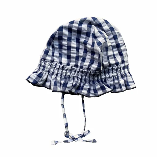 Cuffia per neonata stampa vichy blu