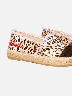 Espadrillas in canvas stampa animalier con ricamo