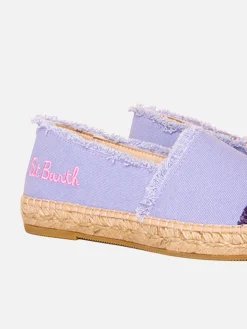 Espadrillas in tela lilla con ricami