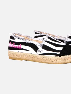 Espadrillas in tela stampa zebrata con ricamo