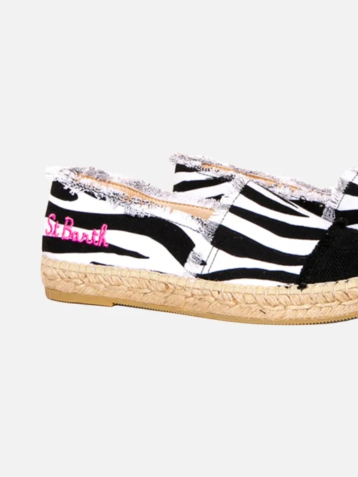Espadrillas in tela stampa zebrata con ricamo