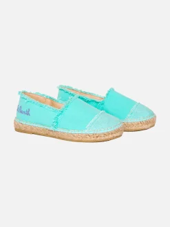 Espadrillas in tela verde acqua con ricami