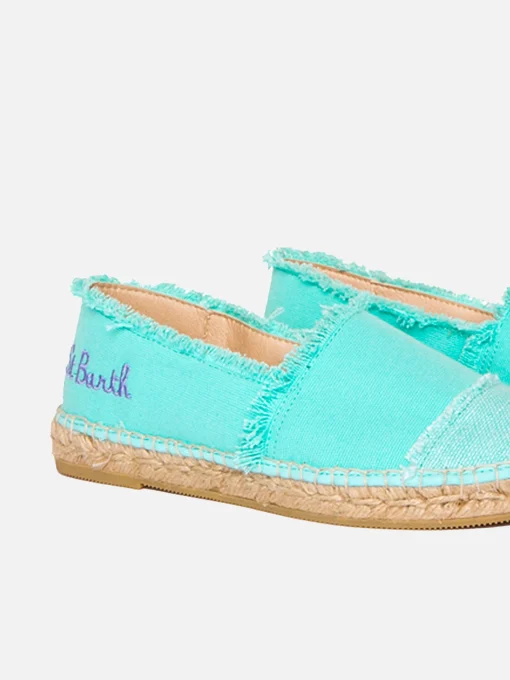 Espadrillas in tela verde acqua con ricami