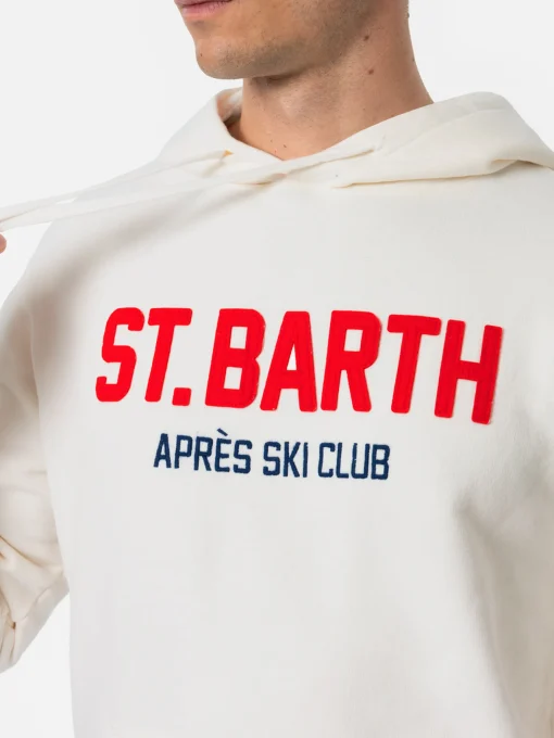 Felpa bianca da uomo Tribeca con ricamo St. Barth apres ski club