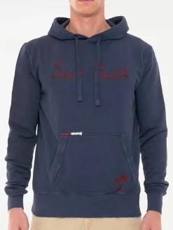 Felpa blu in cotone con ricamo