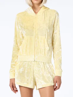 Felpa con cappuccio e cerniera in ciniglia giallo pallido da donna Jasmine