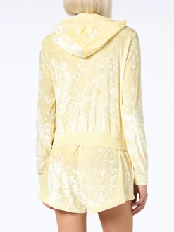 Felpa con cappuccio e cerniera in ciniglia giallo pallido da donna Jasmine