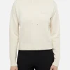 Felpa con cappuccio lavorata a maglia bianco sporco da donna
