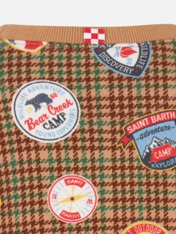 Felpa da bambino girocollo con patch e stampa pied de poule