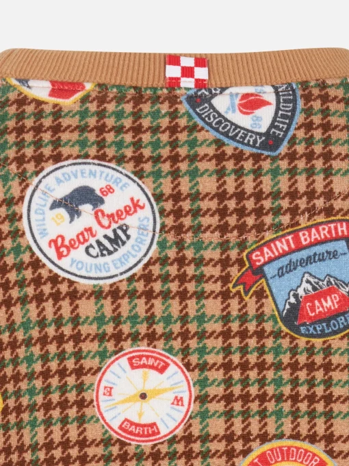 Felpa da bambino girocollo con patch e stampa pied de poule