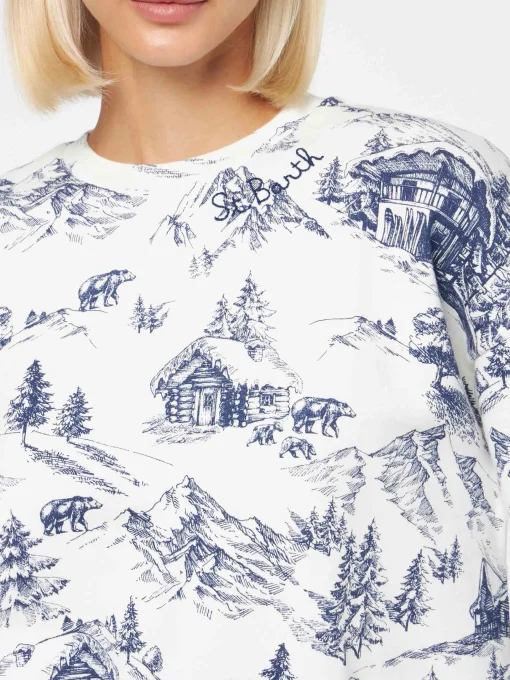 Felpa da donna in felpa con stampa toile de jouy