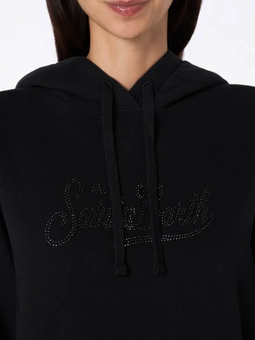 Felpa da donna nera Virginia con strass