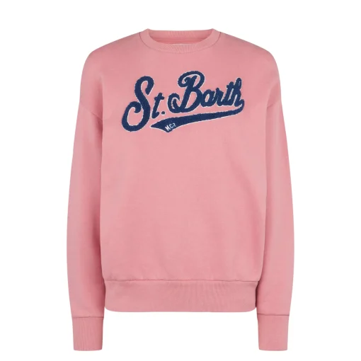 Felpa da donna rosa in felpa con logo in spugna