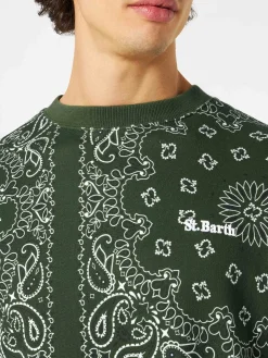 Felpa da uomo girocollo con stampa bandana verde