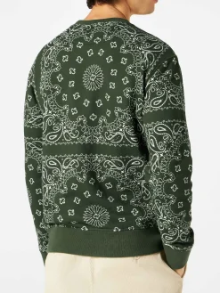 Felpa da uomo girocollo con stampa bandana verde