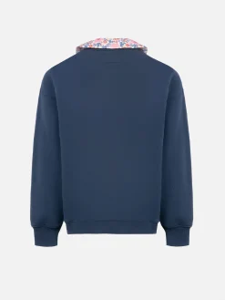 Felpa girocollo blu da bambina Coleen con colletto floreale