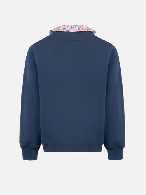 Felpa girocollo blu da bambina Coleen con colletto floreale