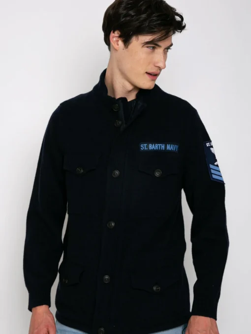 Field jacket in maglia con toppa