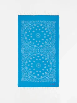 Fouta in morbido jacquard bluette con stampa bandana