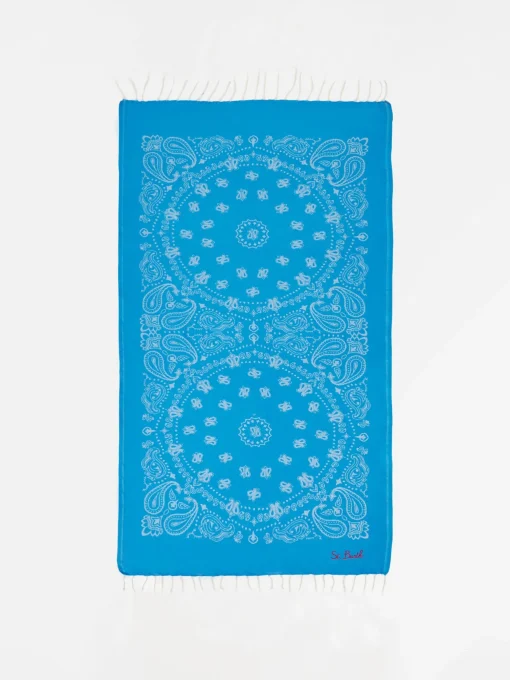 Fouta in morbido jacquard bluette con stampa bandana