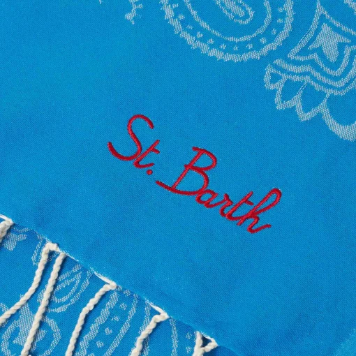Fouta in morbido jacquard bluette con stampa bandana