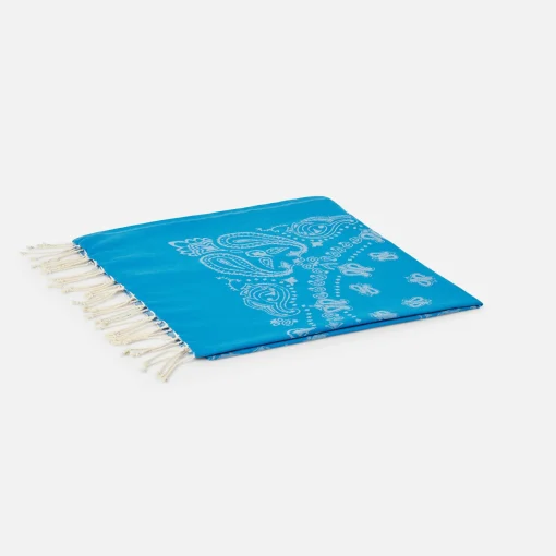 Fouta in morbido jacquard bluette con stampa bandana