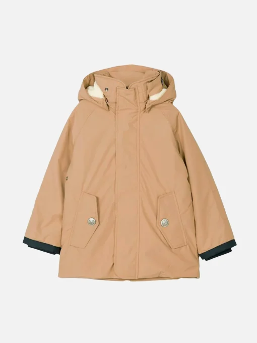 Giacca a vento beige con cappuccio da bambino