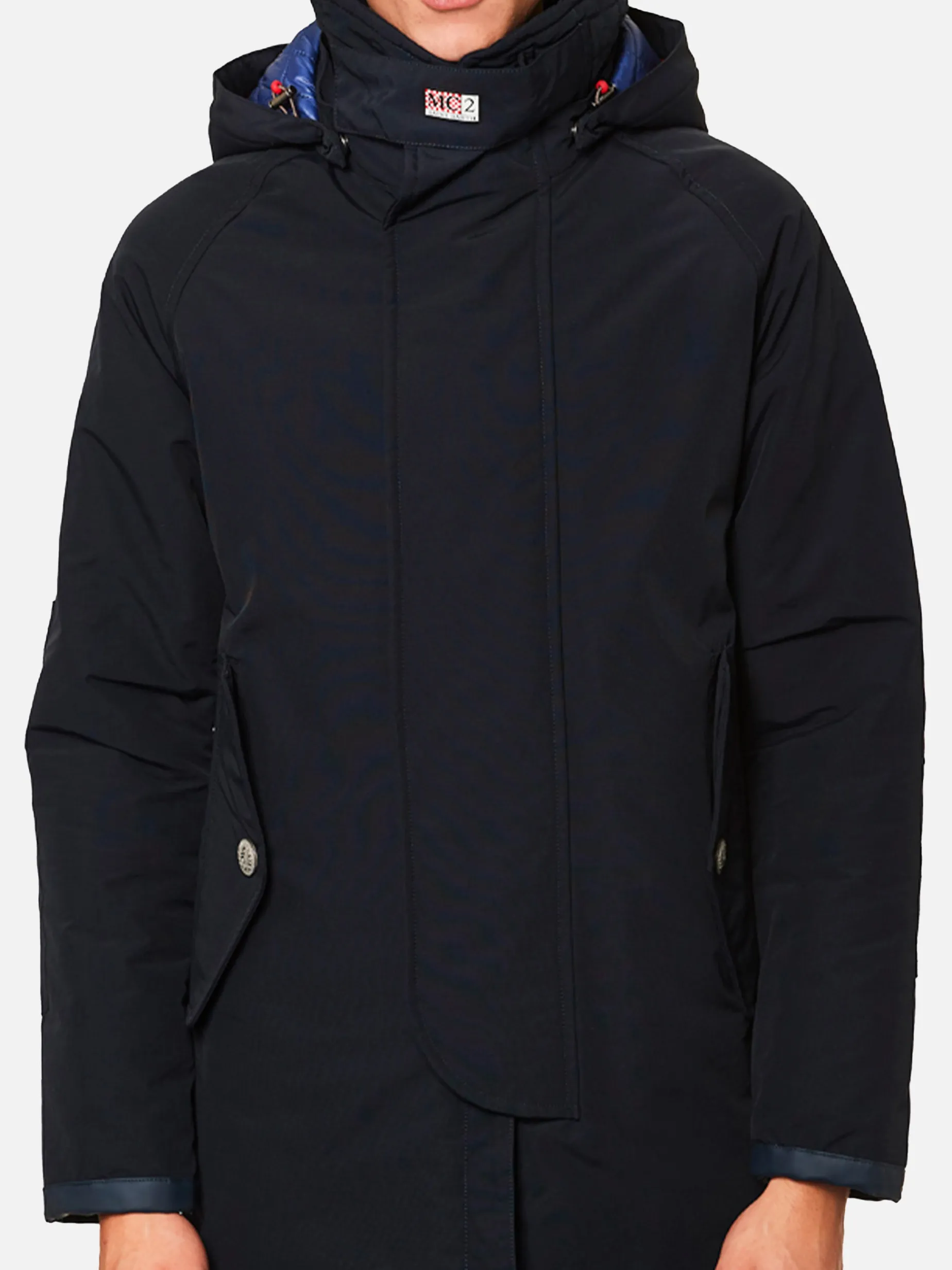 Giacca a Vento con Cappuccio Blu Navy per Uomo