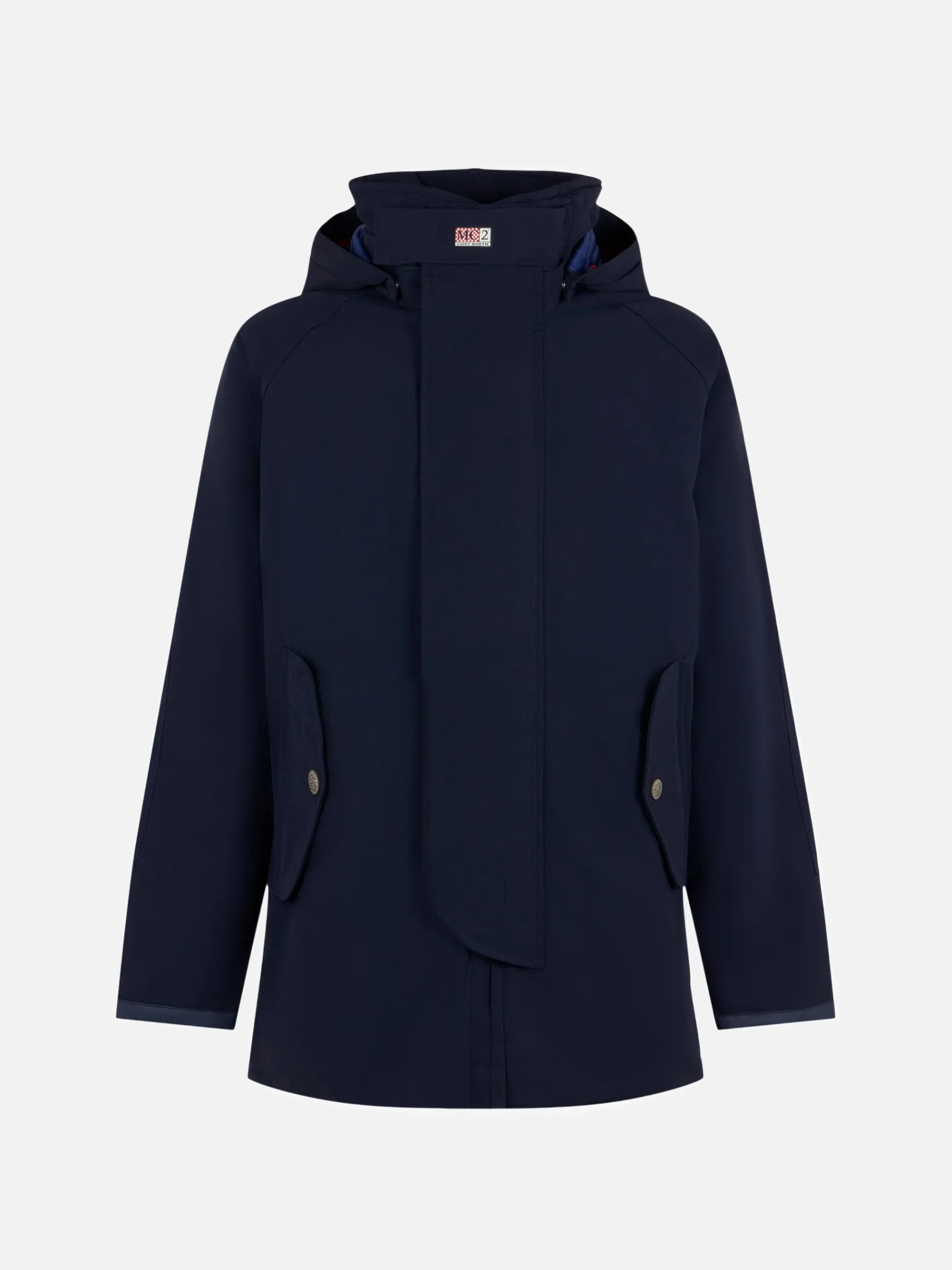 Giacca a Vento con Cappuccio Blu Navy per Uomo