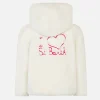 Giacca bianca da bambina con tessuto furry e con ricamo I Love St. Barth