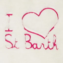 Giacca bianca da bambina con tessuto furry e con ricamo I Love St. Barth