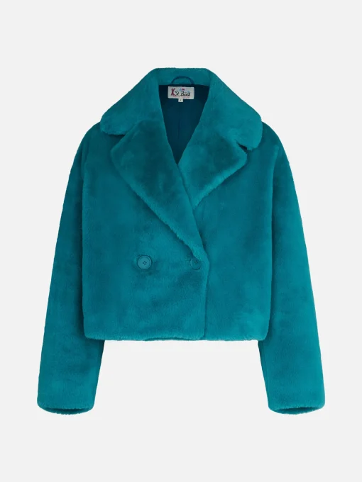 Giacca corta da donna pelosa color verde acqua