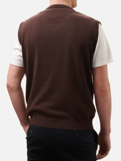 Gilet da uomo in misto cashmere marrone con scollo a V Russel