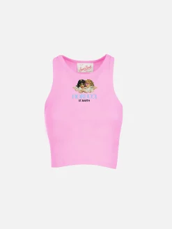 Girl pink rib-knit cotton crop tank | FIORUCCI SPECIAL EDITION