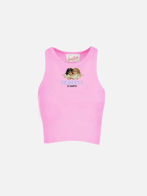 Girl pink rib-knit cotton crop tank | FIORUCCI SPECIAL EDITION