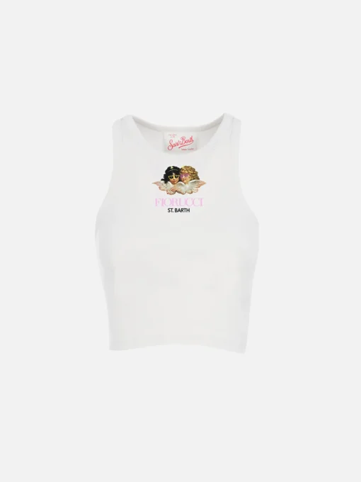 Girl white rib-knit cotton crop tank with Fiorucci print | FIORUCCI SPECIAL EDITION