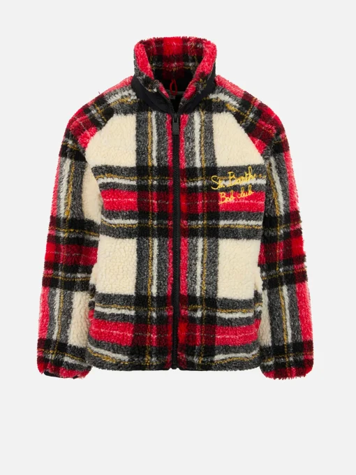 Giubbotto sherpa da bambina con stampa tartan
