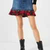 Gonna jeans vintage da donna con dettagli scozzesi