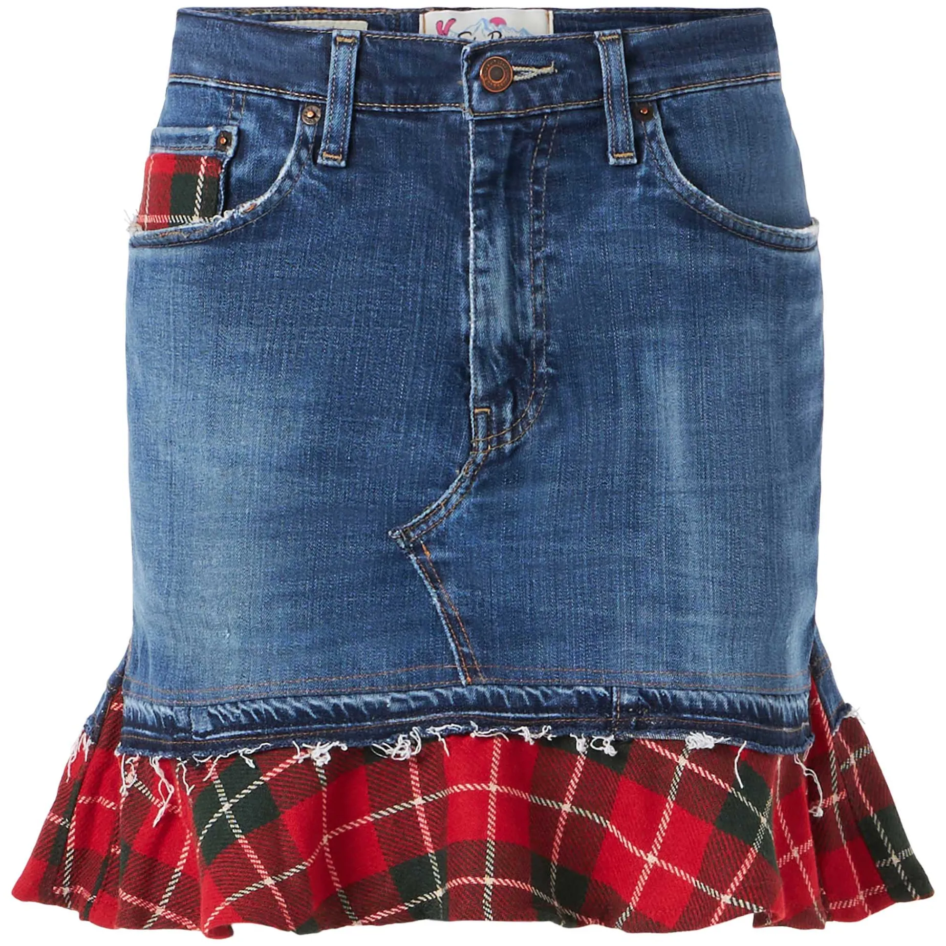 Gonna jeans vintage da donna con dettagli scozzesi