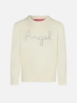 Maglia bianca da bambina con ricamo ali d'angelo