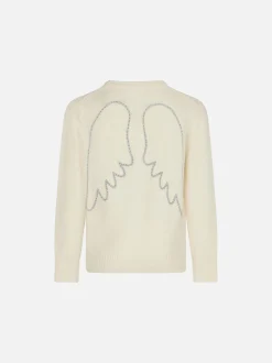 Maglia bianca da bambina con ricamo ali d'angelo
