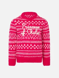 Maglia da bambina girocollo morbida con stampa Fair Isle e ricamo Princess of Chalet