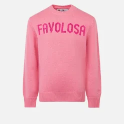 Maglia da bambina girocollo rosa con stampa strass Favolosa