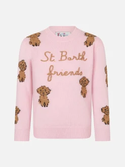 Maglia da bambina girocollo a costine morbide con ricamo St. Barth Friend