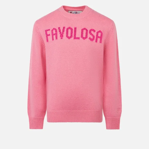 Maglia da bambina girocollo rosa con stampa strass Favolosa