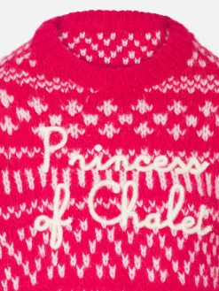 Maglia da bambina girocollo morbida con stampa Fair Isle e ricamo Princess of Chalet