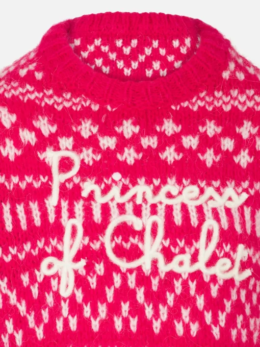 Maglia da bambina girocollo morbida con stampa Fair Isle e ricamo Princess of Chalet