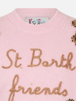 Maglia da bambina girocollo a costine morbide con ricamo St. Barth Friend