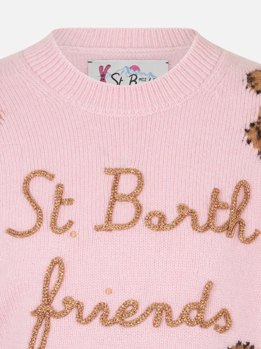 Maglia da bambina girocollo a costine morbide con ricamo St. Barth Friend