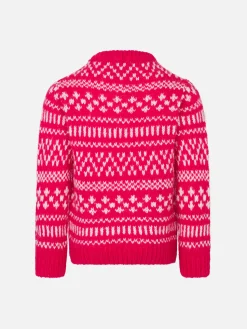 Maglia da bambina girocollo morbida con stampa Fair Isle e ricamo Princess of Chalet